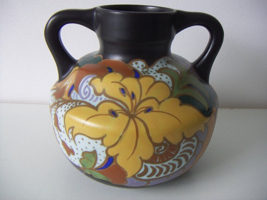 Eskaf Huizen plateel keramiek vaas jr. 1926-1930., Meerkleurig, Handgemaakt, Ophalen of Verzenden, Zo goed als nieuw