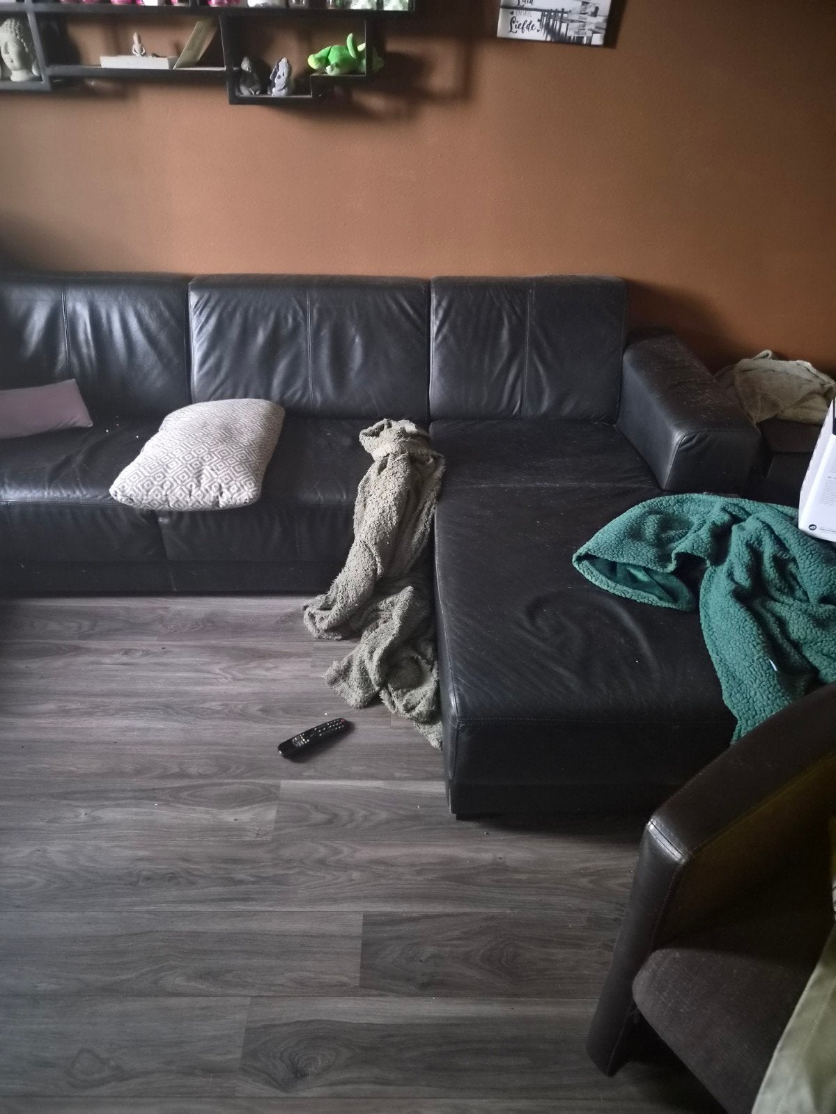 Zwarte Leren Hoekbank - Comfortabel en Ruim, Huis en Inrichting, Banken | Bankstellen, 250 tot 300 cm, Gebruikt, 100 tot 125 cm