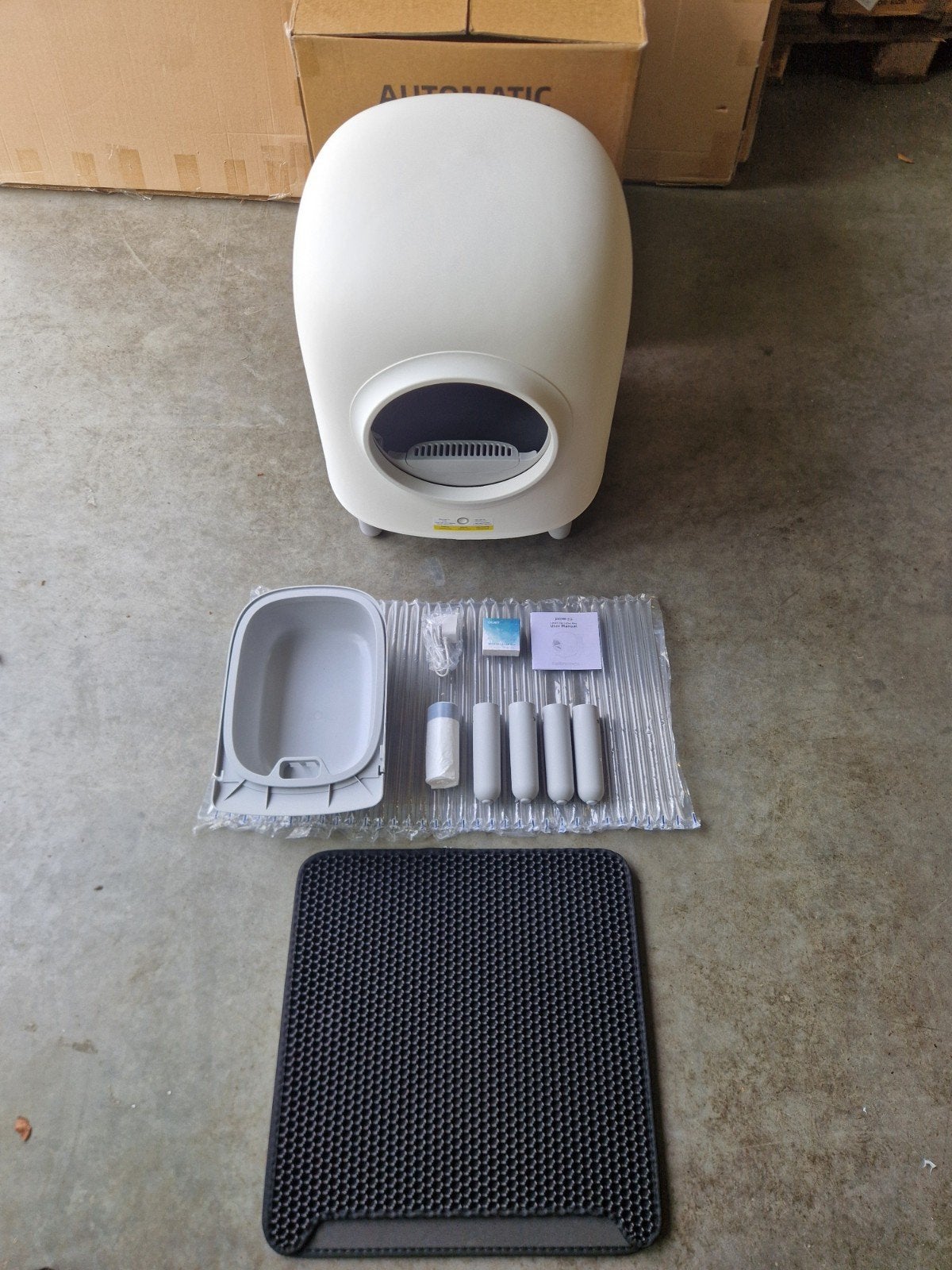 Automatische Kattenbak - zwart/wit - Petree - Inc garantie, Dieren en Toebehoren, Kattenbakken, Ophalen of Verzenden, Zo goed als nieuw