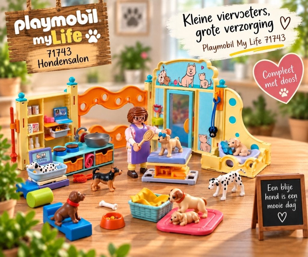 Playmobil 71743 My Life Hondensalon compleet met doos, Kinderen en Baby's, Gebouw, Complete set, Ophalen of Verzenden, Zo goed als nieuw