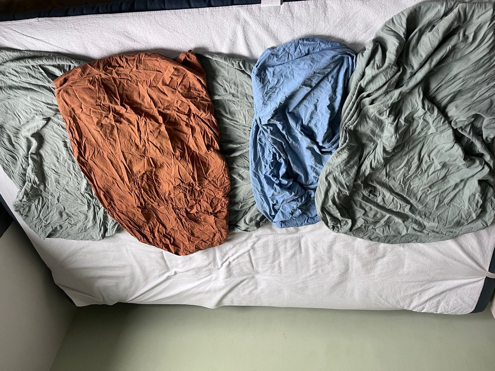 4 Katoenen Hoeslakens 60x120 cm - Mintgroen, Bruin, Blauw, Gebruikt, Eenpersoons, Hoeslaken of Sloop, Katoen