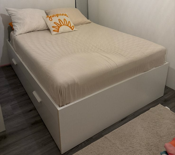 IKEA - BRIMNES bed with 4 drawers / white, Ophalen, Zo goed als nieuw, Tweepersoons