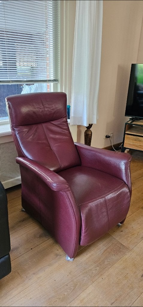 Relaxfauteuil leer Prominent verstelbare lendesteun, Huis en Inrichting, Fauteuils, Minder dan 75 cm, Leer, Ophalen of Verzenden