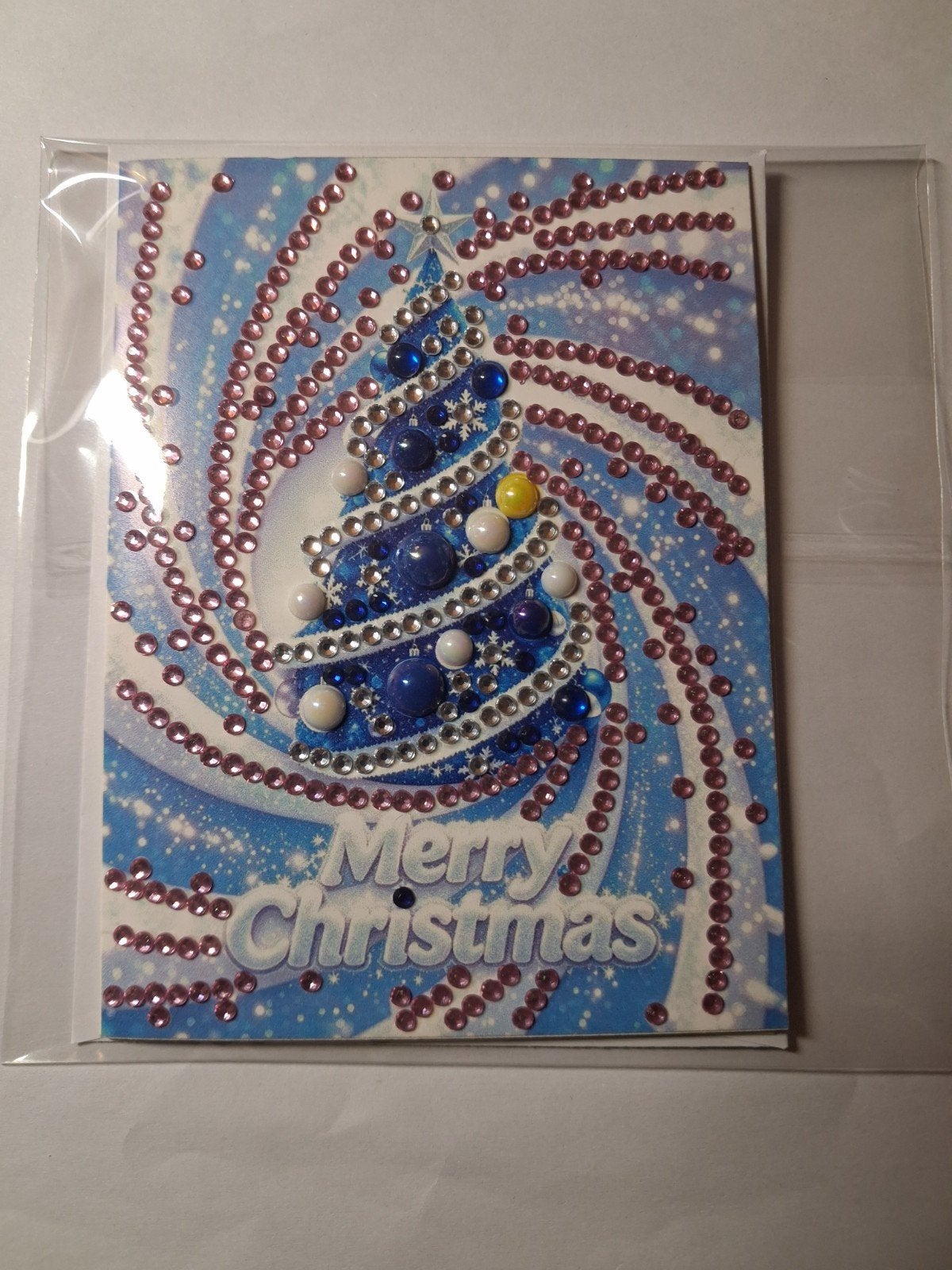 diamond painting kaart kerstboom blauw/roze, Ophalen of Verzenden, Nieuw, Overige thema's