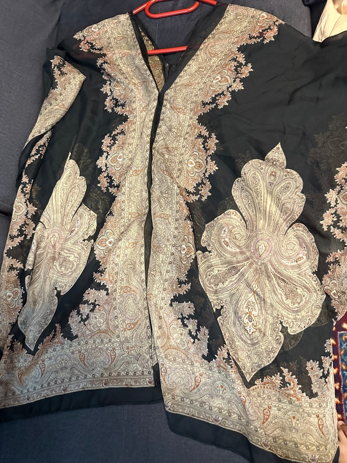 Zwarte/Witte Kaftan met Paisley Print, Zwart, Maat 46/48 (XL) of groter, Ophalen of Verzenden, Zo goed als nieuw
