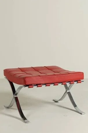 Barcelona stoeltje en voetenbank/hocker - rood leer, Ophalen, Barcelona, Zo goed als nieuw, 50 tot 75 cm