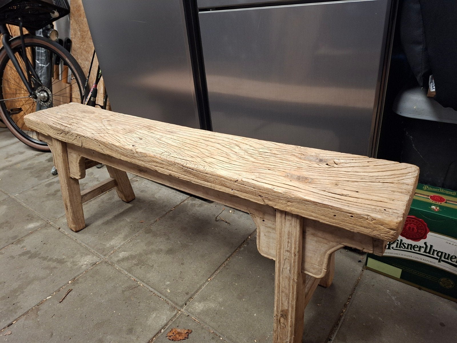 Brocante Sidetable / Bankje van Teakhout, Ophalen