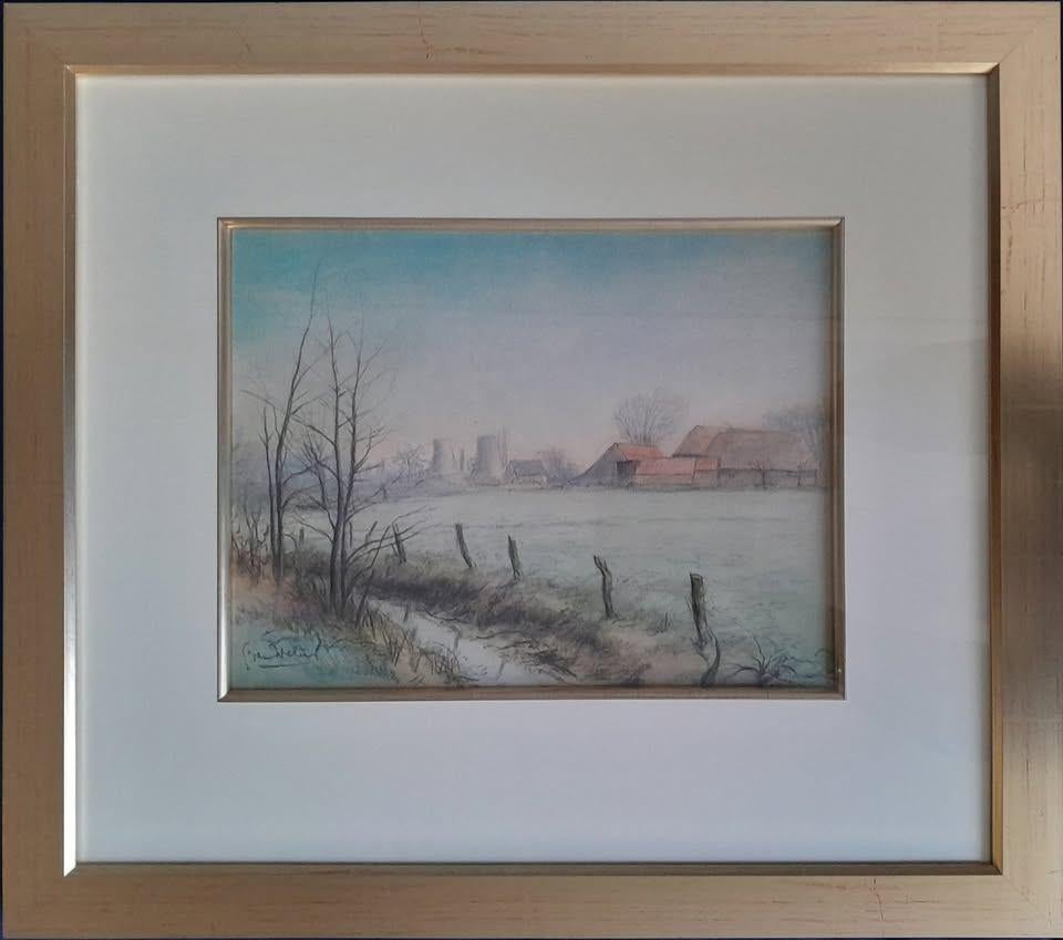 IJsselcentrale Hengelo 1961 schilderij met luxe lijst, Huis en Inrichting, Woonaccessoires | Schilderijen, Tekeningen en Foto's