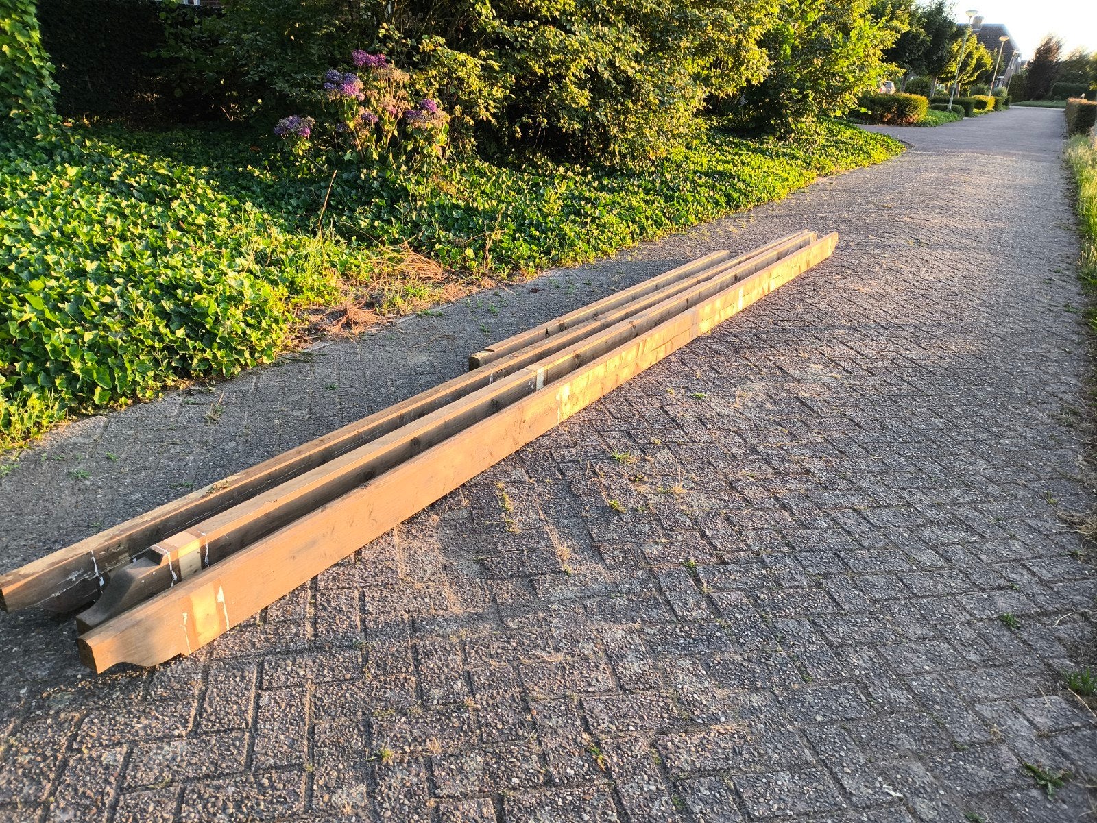 Te koop mooie gebeitste vuren balken, Ophalen, Gebruikt