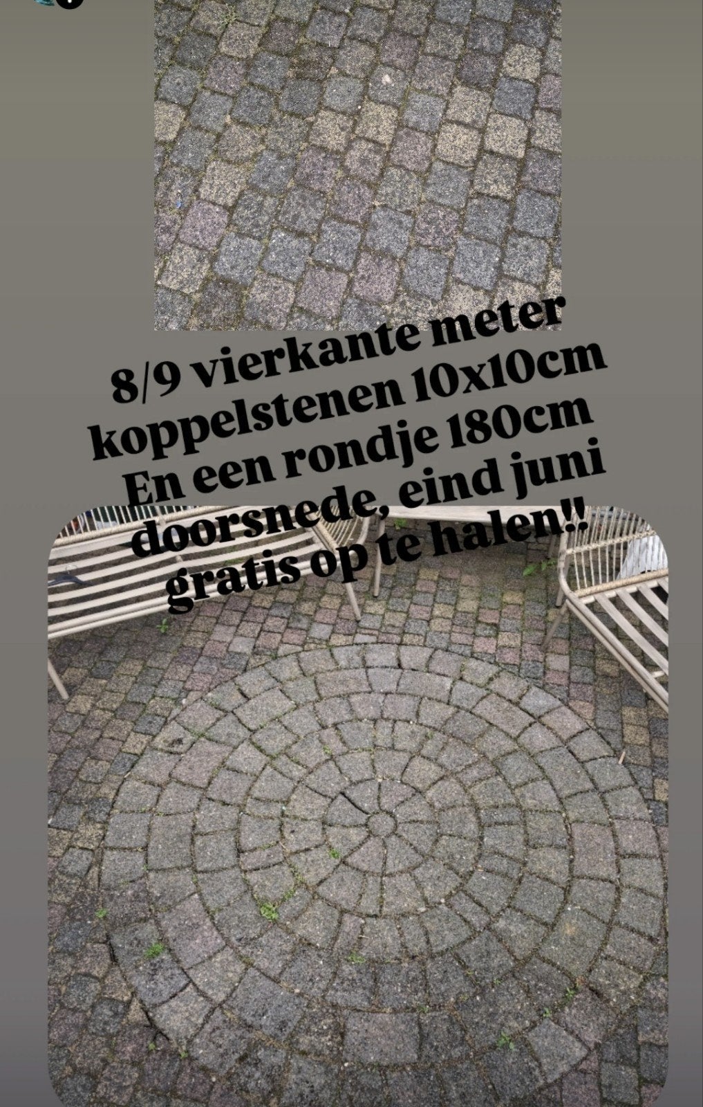 Gratis koppelstones straatwerk 10 m2, Tuin en Terras, Tegels en Klinkers, Ophalen of Verzenden, Gebruikt, Beton, Klinkers
