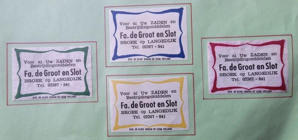 Zaden Bestrijding Fa. de Groot en Slot te Broek op Langedijk, Verzamelen, Ophalen of Verzenden, Zo goed als nieuw, Luciferdoosjes of -merken