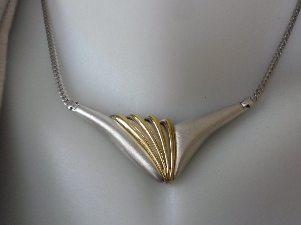 zilveren ketting met grote hanger met verguld deel [404], Verstelbaar, Verzenden, Zo goed als nieuw, Zilver