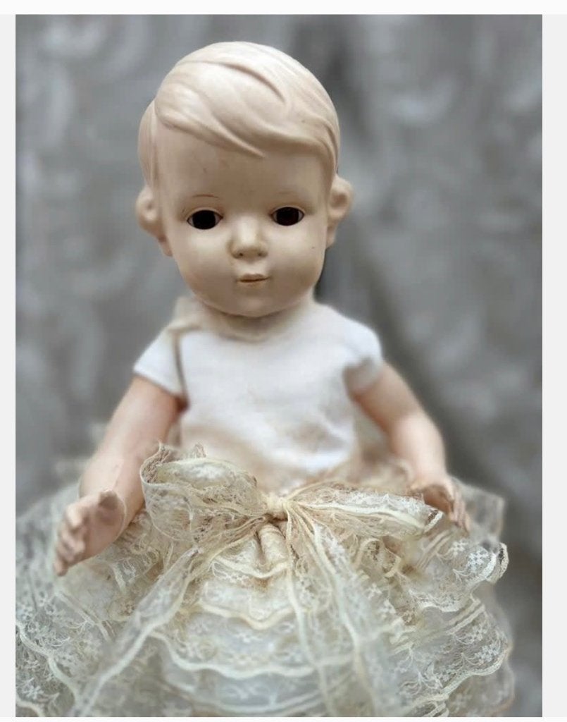 Vintage pop met vele laagjes rok, bijzonder, op voet 54 cm, Ophalen of Verzenden, Zo goed als nieuw, X, Pop