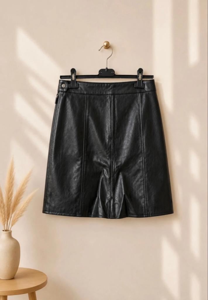 Zwarte leren rok - Maat M, Kleding | Dames, Rokken, Zo goed als nieuw, Maat 38/40 (M), Zwart, Boven de knie, Ophalen of Verzenden