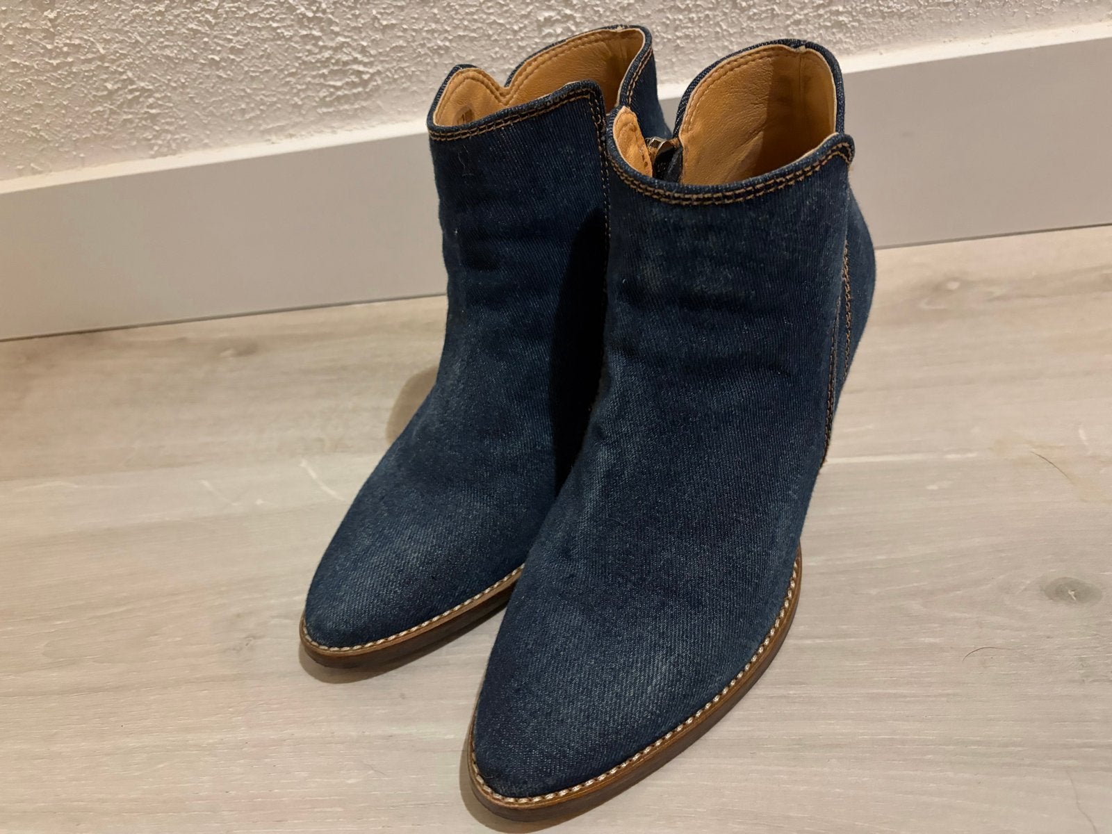 Manfield spijkerstof enkellaarsjes maat 38, Ophalen of Verzenden, Zo goed als nieuw, Blauw, Lage of Enkellaarzen