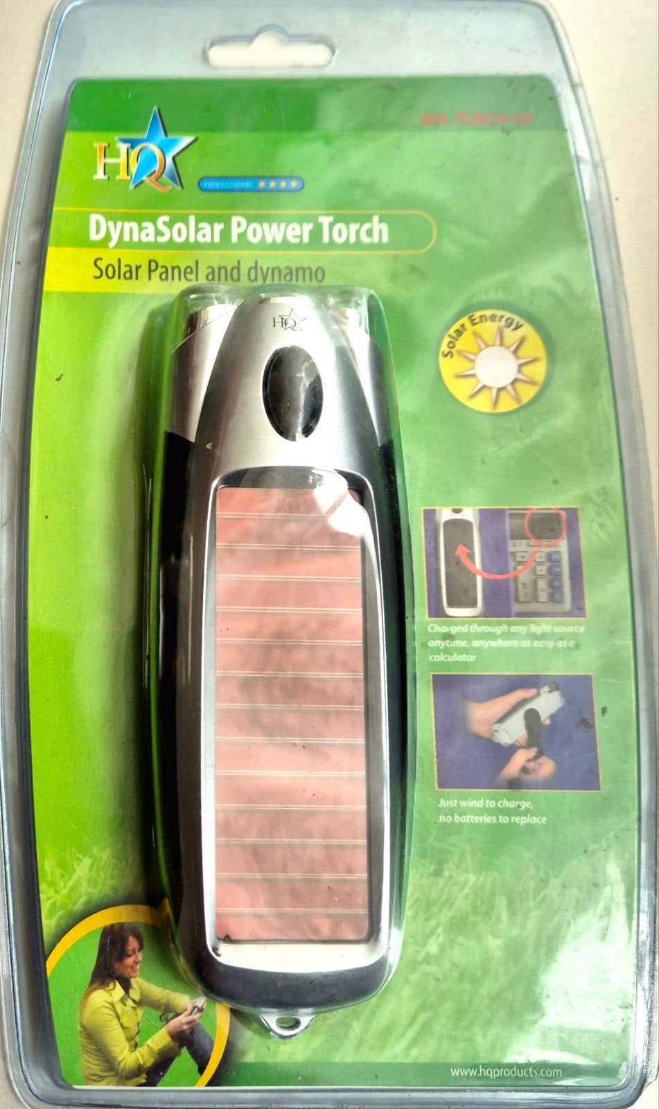 HQ DynaSolar Power Torch - Zaklamp met zonnepaneel & dynamo, Ophalen of Verzenden, Nieuw, Zonne-energie