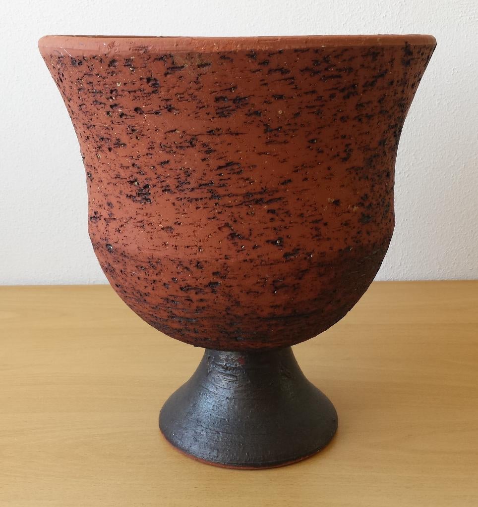 Rode Berkenbast Bloempot op Voet - groot - vintage, Gebruikt, Rond, Ophalen of Verzenden, Balkon