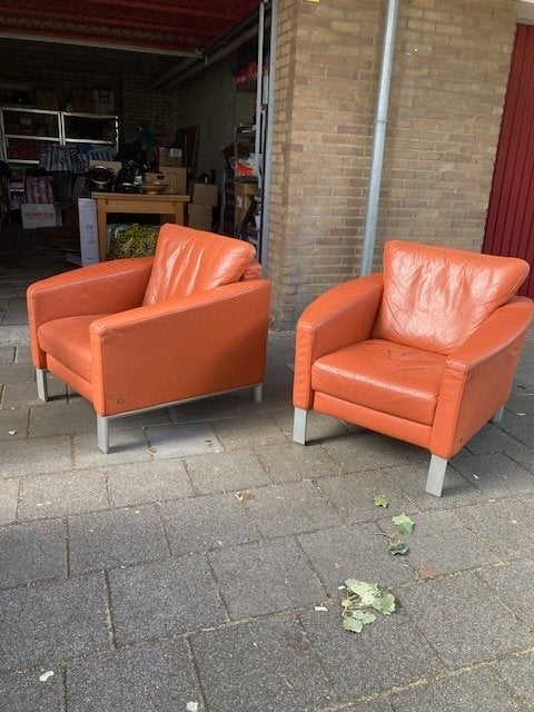 2 Design lederen fauteuils van Rolf Benz, Ophalen, Modern design, Gebruikt, 50 tot 75 cm