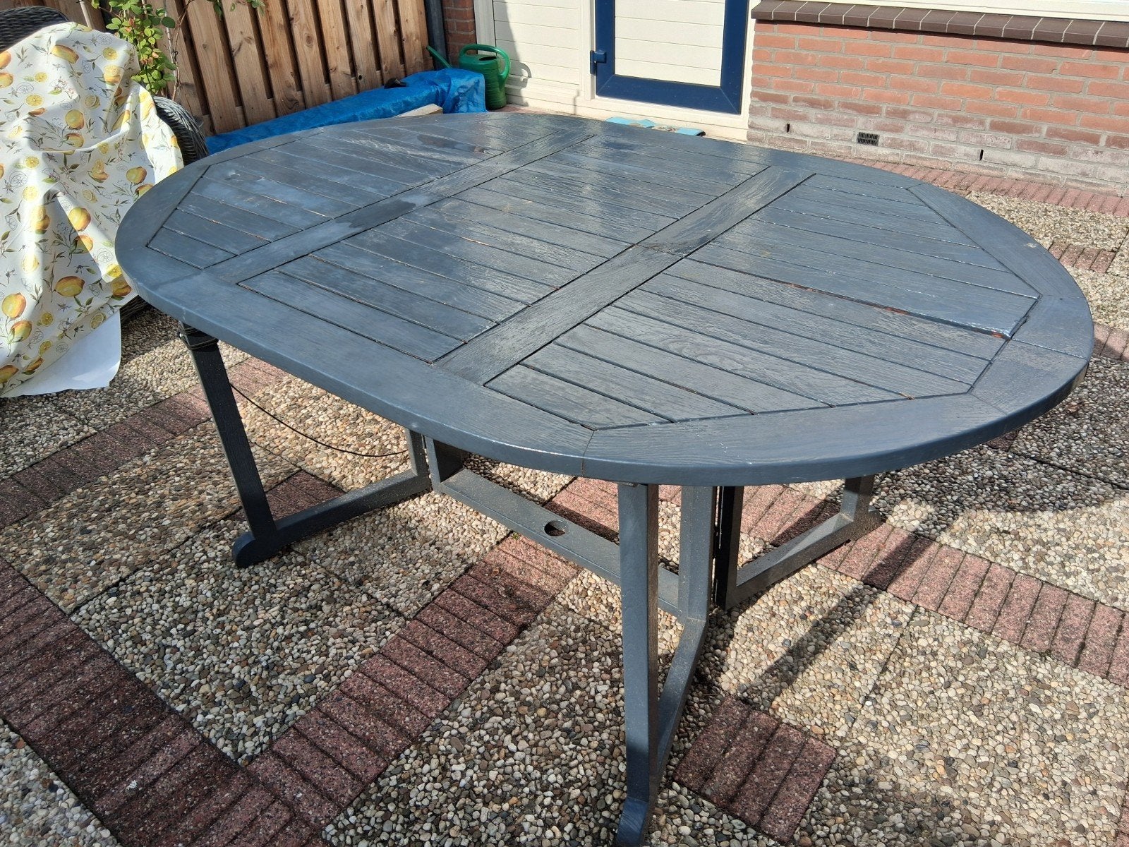 Ovale tuintafel - Grijs hout, Ophalen, Gebruikt, Ovaal, Hout