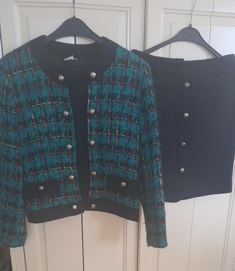 IMAGO Tweed Jasje en Rok Set - Maat 38, Maat 38/40 (M), Kostuum of Pak, Zwart, IMAGO