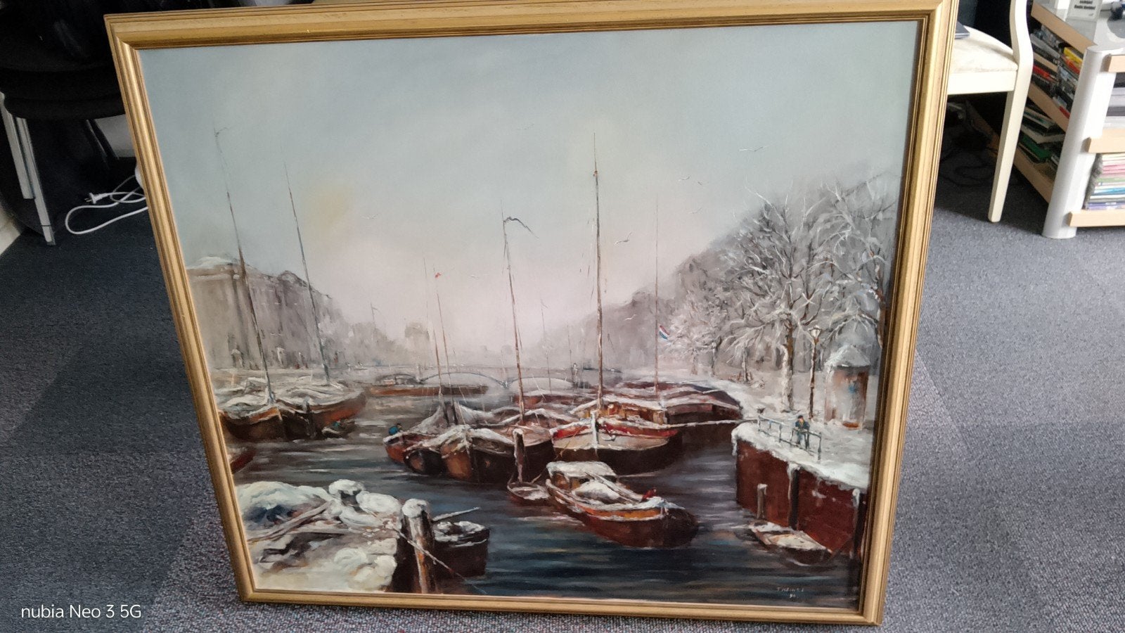 Schilderij van T Heinze 1996., Antiek en Kunst, Kunst | Schilderijen | Klassiek, Maritiem / water, Doek, Oud hollands, Ophalen