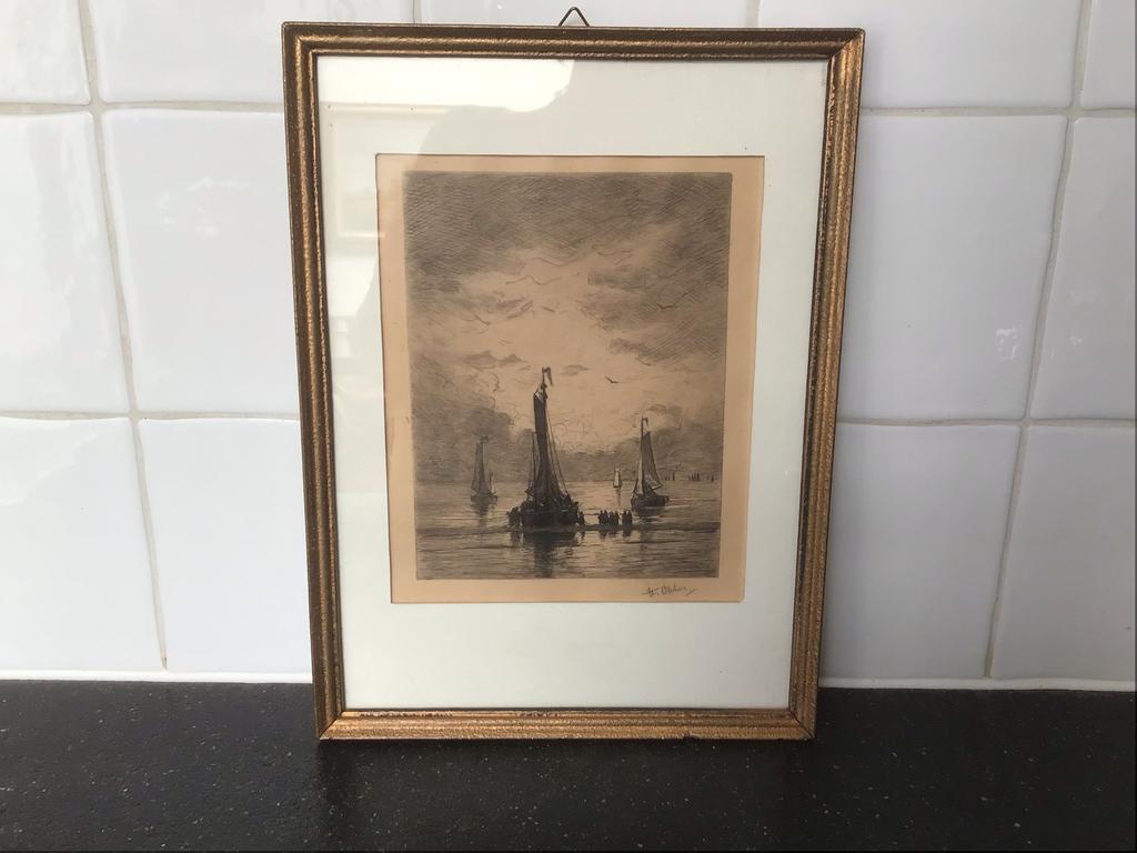 Maritieme ets van J. F. Obbes gesigneerd., Ophalen of Verzenden