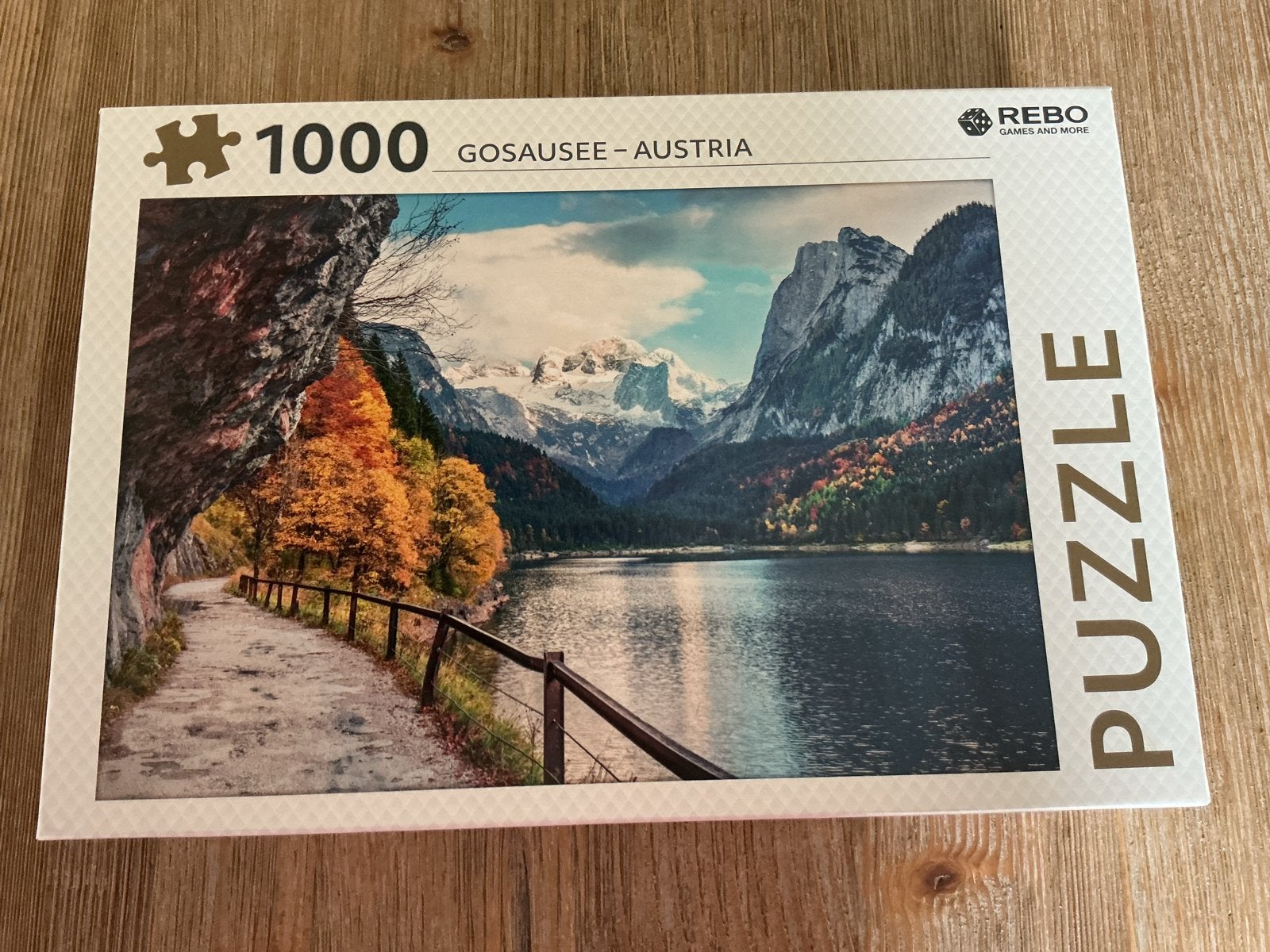 Rebo Legpuzzel 1000 stukjes Gosausee Oostenrijk, Ophalen of Verzenden, 500 t/m 1500 stukjes, Zo goed als nieuw, Legpuzzel