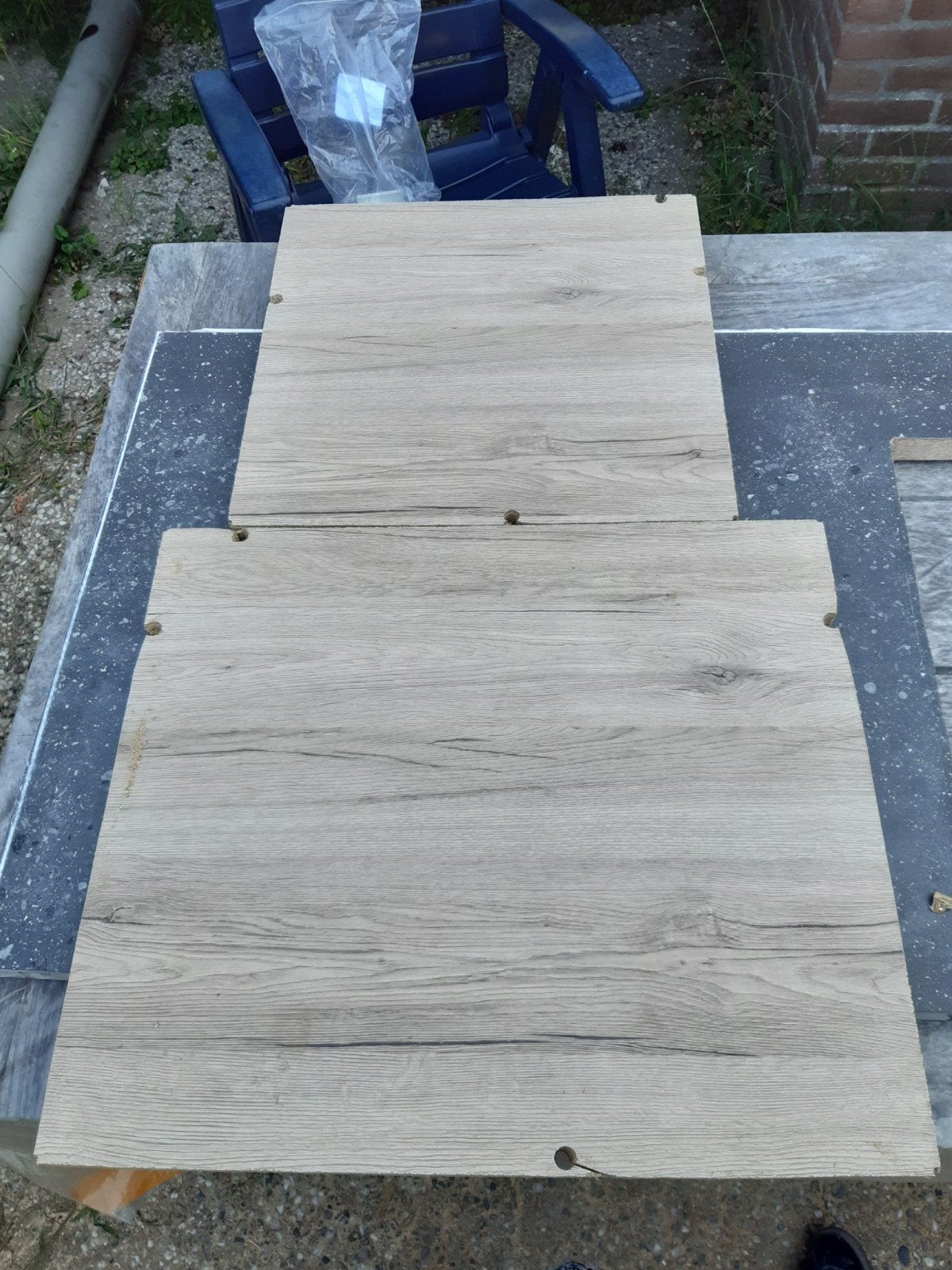 2 nieuwe spaanplat planken - 55.5x49 cm en 43.5x42.5 cm, 2., Doe-het-zelf en Verbouw, Hout en Planken, 25 tot 50 mm, Nieuw, Ophalen of Verzenden