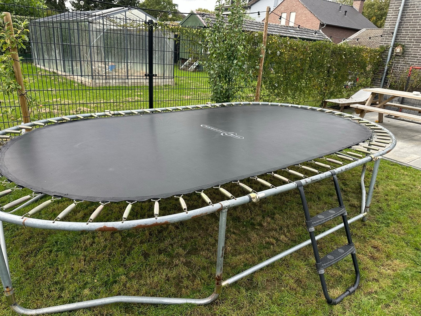 Grote ovale trampoline met ladder, Ophalen of Verzenden, Gebruikt