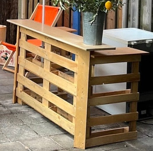 Houten bar van pallets voor tuin of evenement, Ophalen, Gebruikt