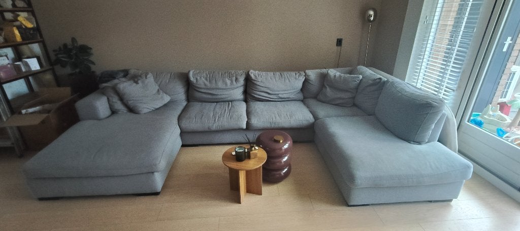 Grijze hoekbank, Huis en Inrichting, Ophalen, Gebruikt, Hoekbank, 300 cm of meer