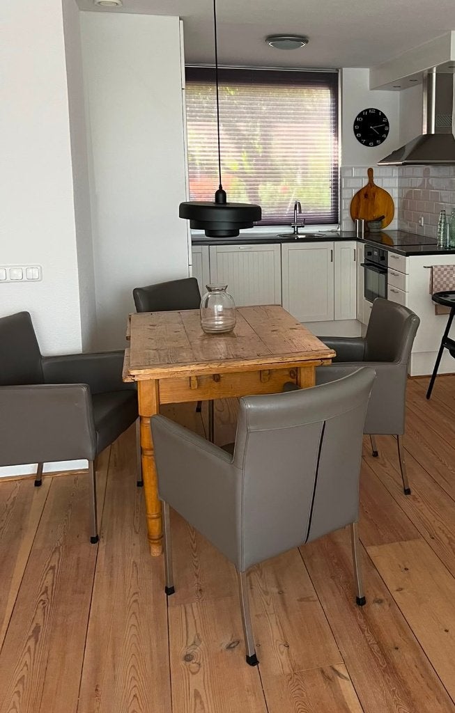 Grenen eettafel met uitschuif bladen, Ophalen, Gebruikt, 200 cm of meer, 50 tot 100 cm