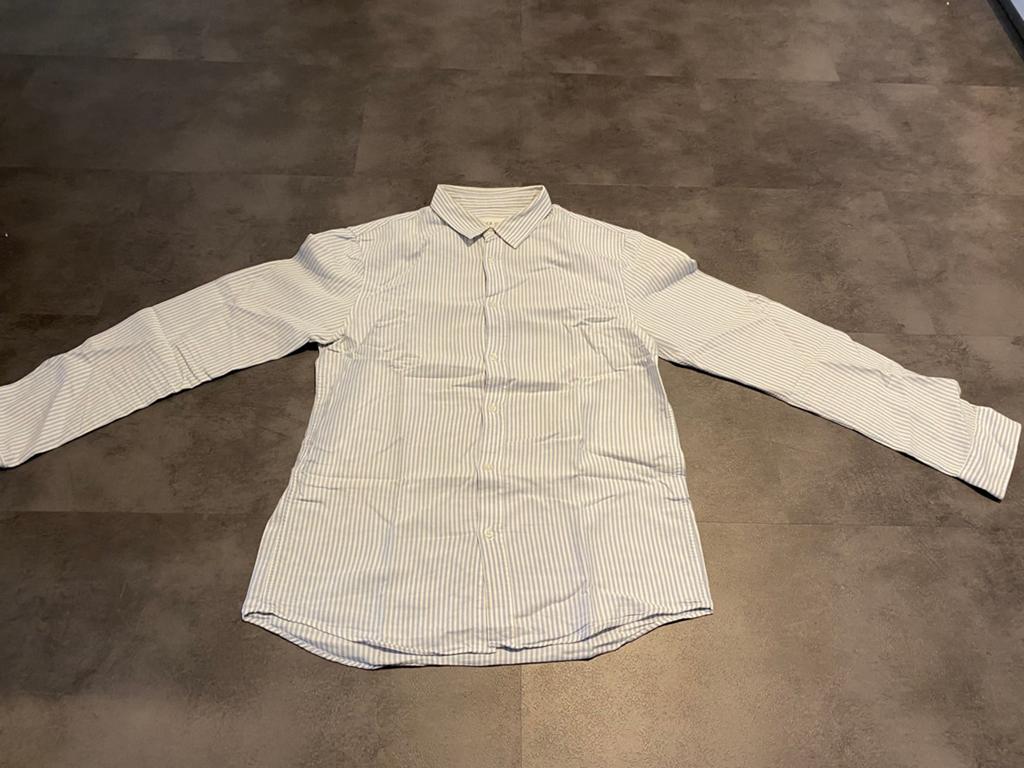 Gestreept overhemd van Pier One maat M, Ophalen of Verzenden, Zo goed als nieuw, Blauw, Halswijdte 39/40 (M)
