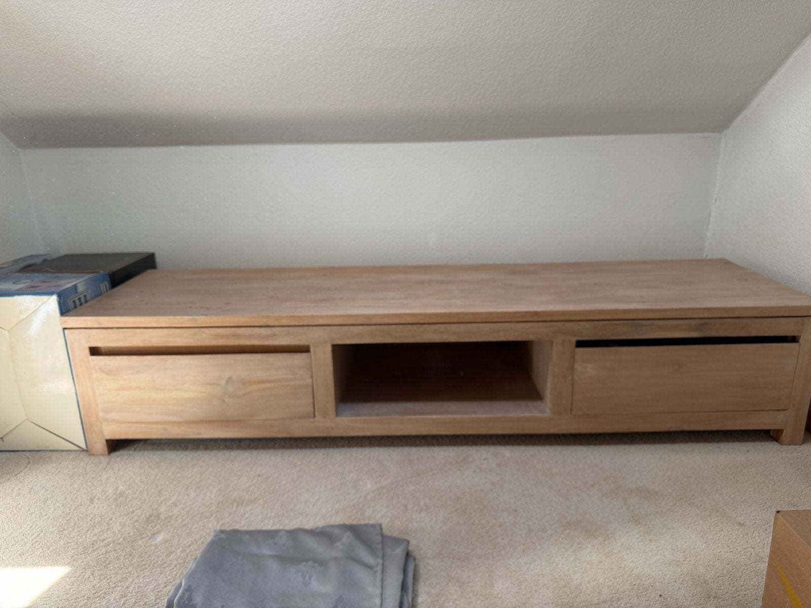 Houten TV-meubel met lades en open vak, Ophalen, Gebruikt, 150 tot 200 cm, Minder dan 100 cm
