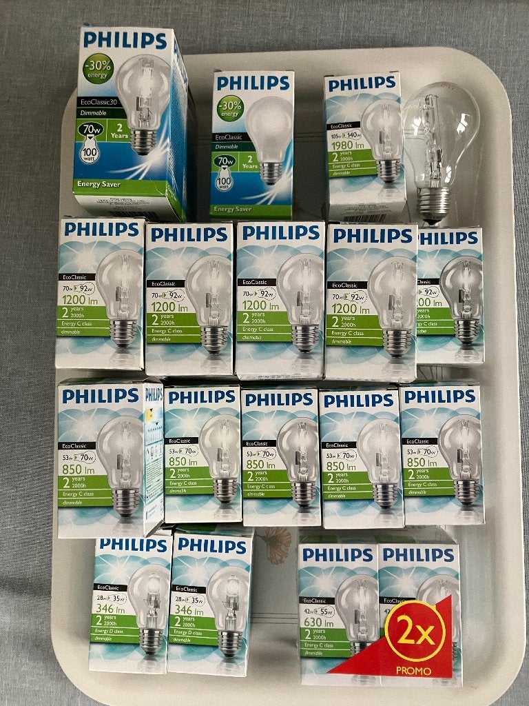 24 Philips Halogeenlampen Eco Classic Dimmable , Philips, Dimbaar, Zo goed als nieuw, Halogeenlamp