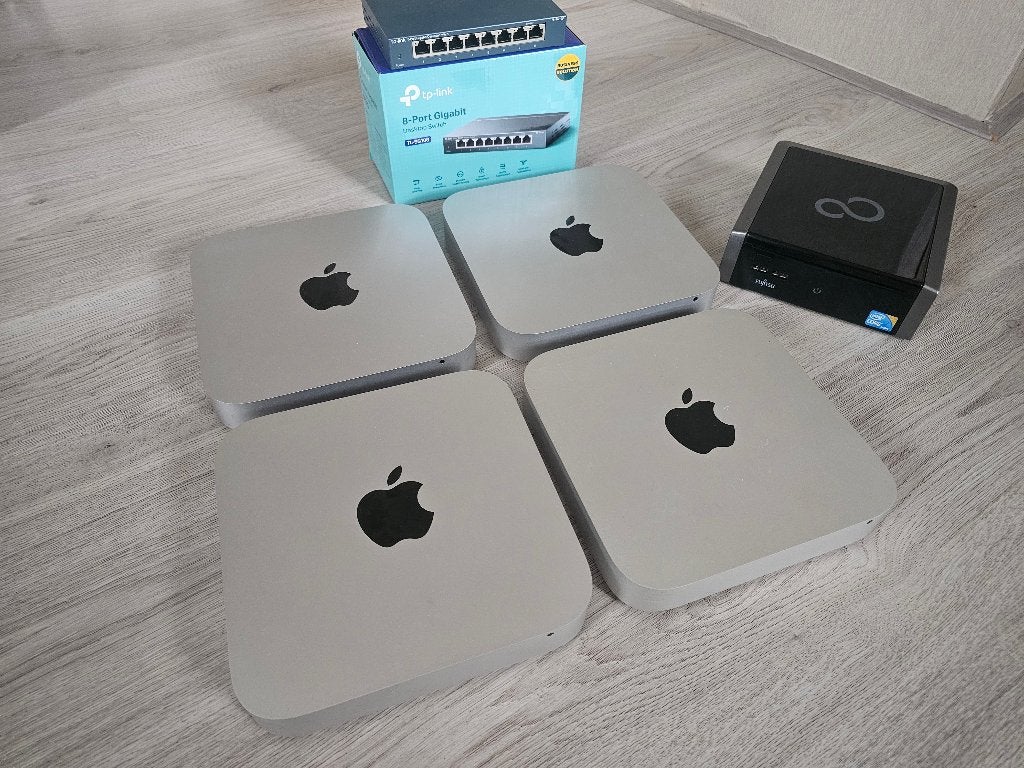 Mac Mini HomeLab / Server Bundle – 4 Stuks  + Switch, Gebruikt, HDD en SSD, 2 tot 3 Ghz, Ophalen of Verzenden
