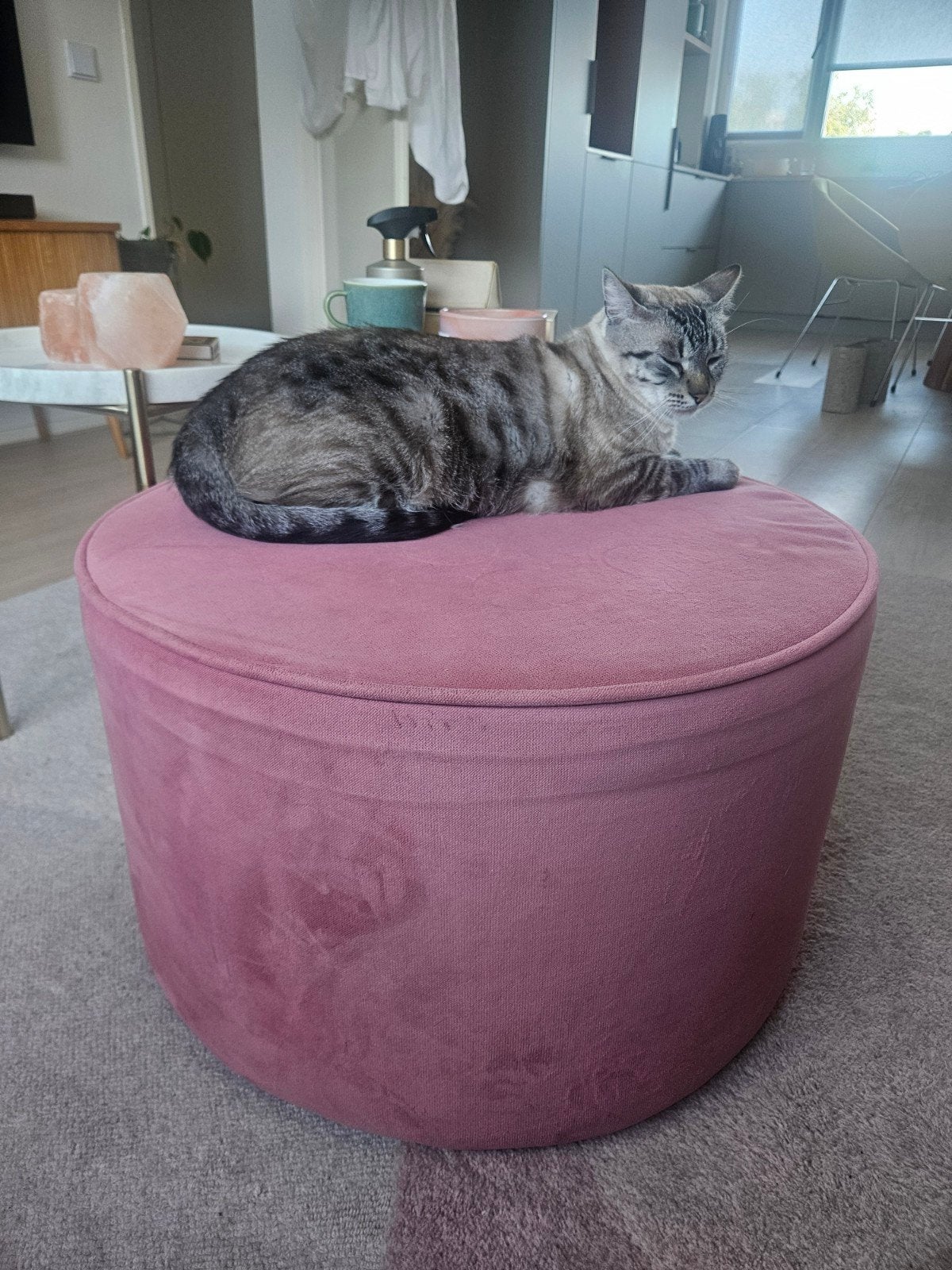 woood poef roze, Gebruikt, Rond, Minder dan 50 cm, Ophalen of Verzenden