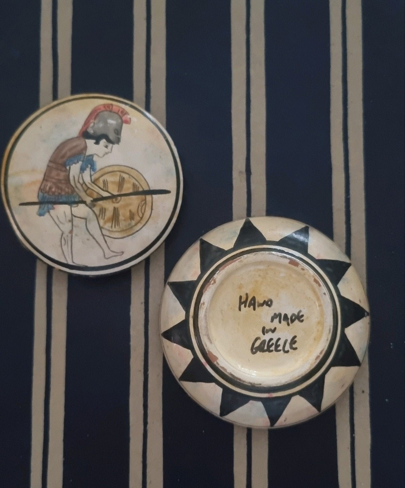 keramiek doosje met krijger, grieks, vintage, Verzenden