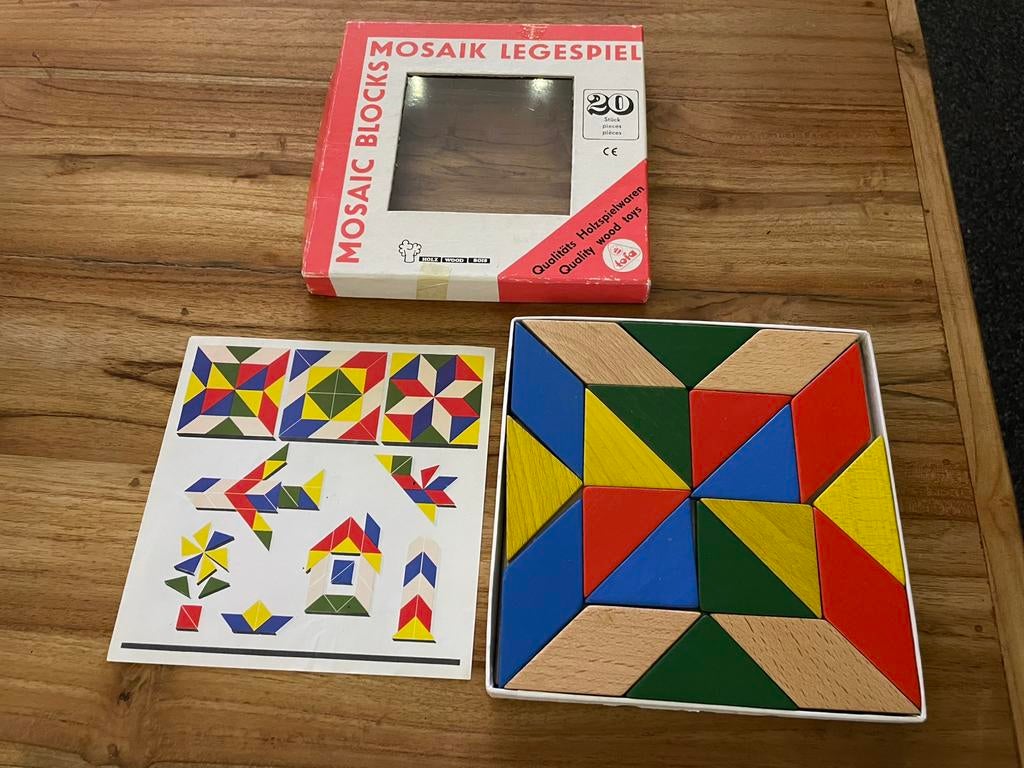 Vintage houten mozaïek spel mosaic blocks mosaik legespiel, Kinderen en Baby's, Speelgoed | Houten speelgoed, Ophalen of Verzenden