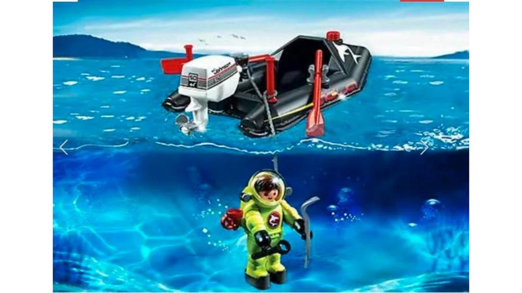 Playmobil Zodiac met duiker – 4910 motorbootje, Ophalen of Verzenden, Zo goed als nieuw, Complete set