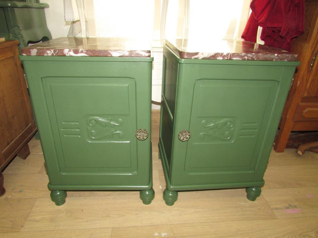 antiek set eken nachtkastjes rood bruinmarmer blad 295,00, Ophalen, Minder dan 45 cm, Zo goed als nieuw, 70 cm of meer