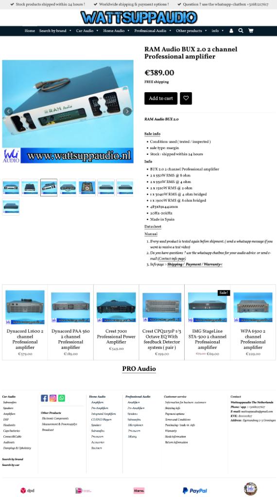RAM Audio BUX 2.0 2 kanaals PA versterker 2 x 1500WRMS, Overige merken, Gebruikt, ., Ophalen of Verzenden