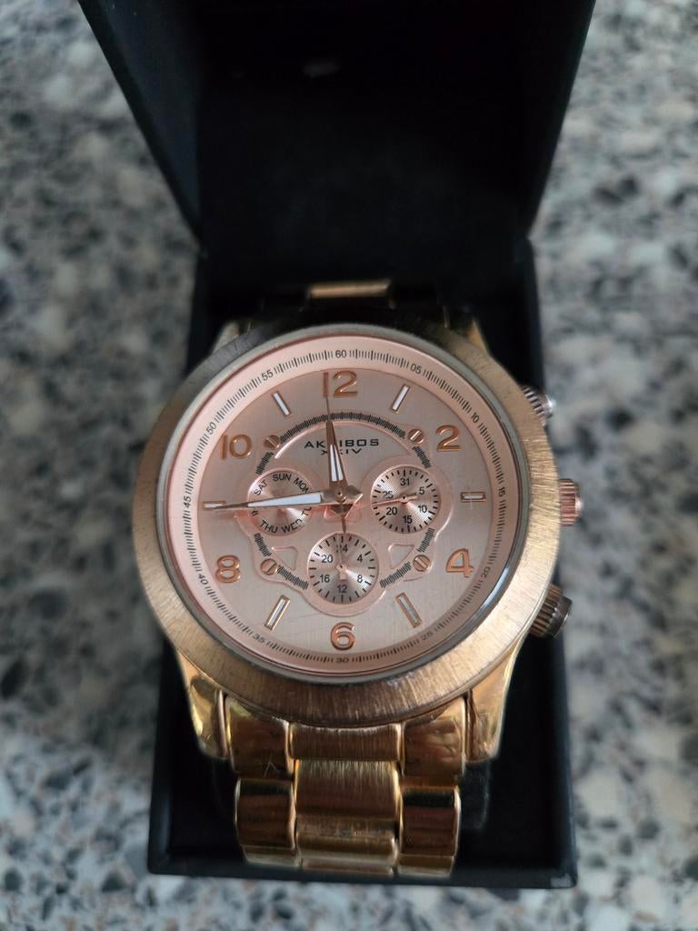 Akribos XXIV Heren Polshorloge - Gouden Look, Sieraden, Tassen en Uiterlijk, Horloges | Heren, Overige merken, Staal, Gebruikt
