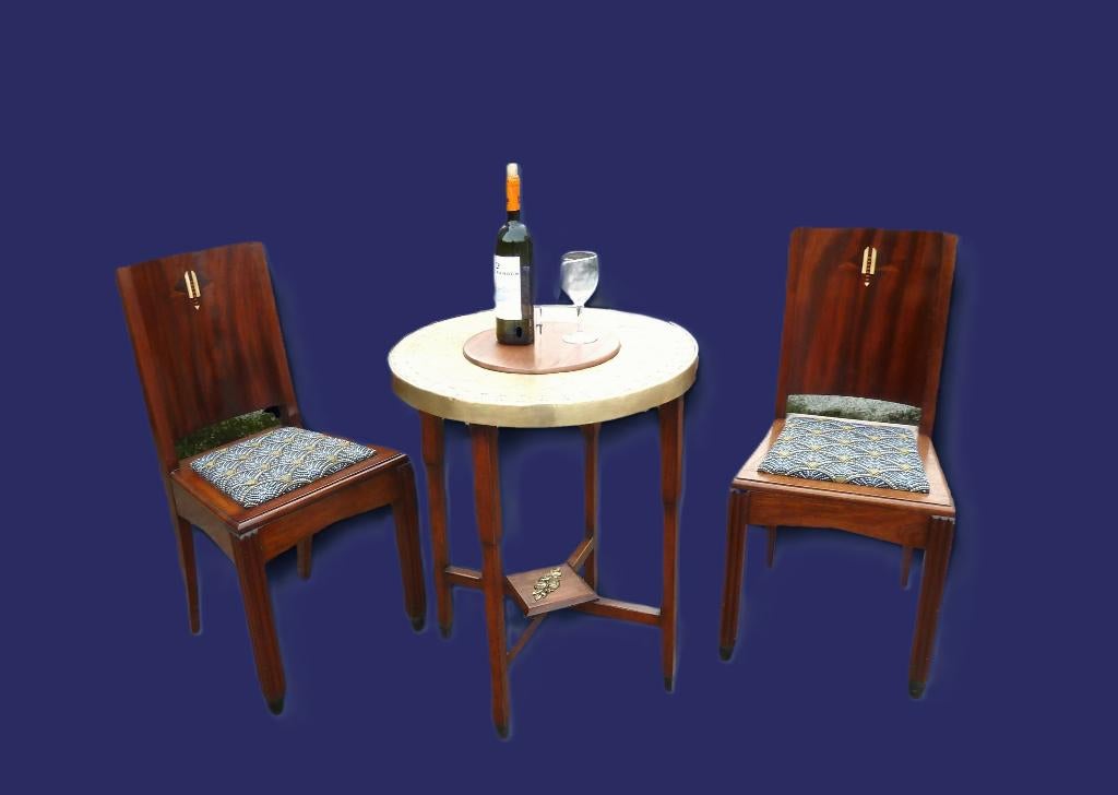 Twee Art Deco stoelen met een tafel, De Coene gebroeders, Ophalen, Gebruikt, Twee, Bruin