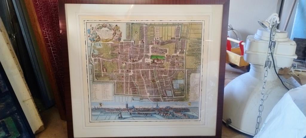 Oude plattegrond Den Haag 1750 - Homann, ingelijst, Ophalen of Verzenden