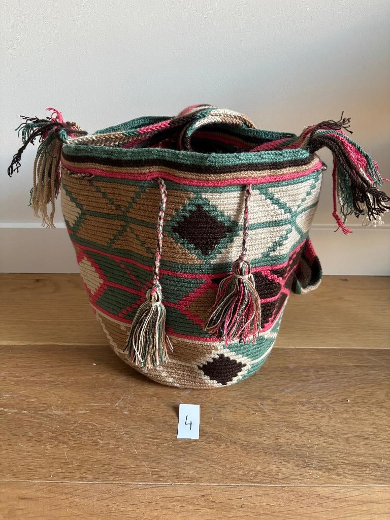 Unieke Wayuu tas beige/groen, Verzenden, Nieuw, Beige, Schoudertasje