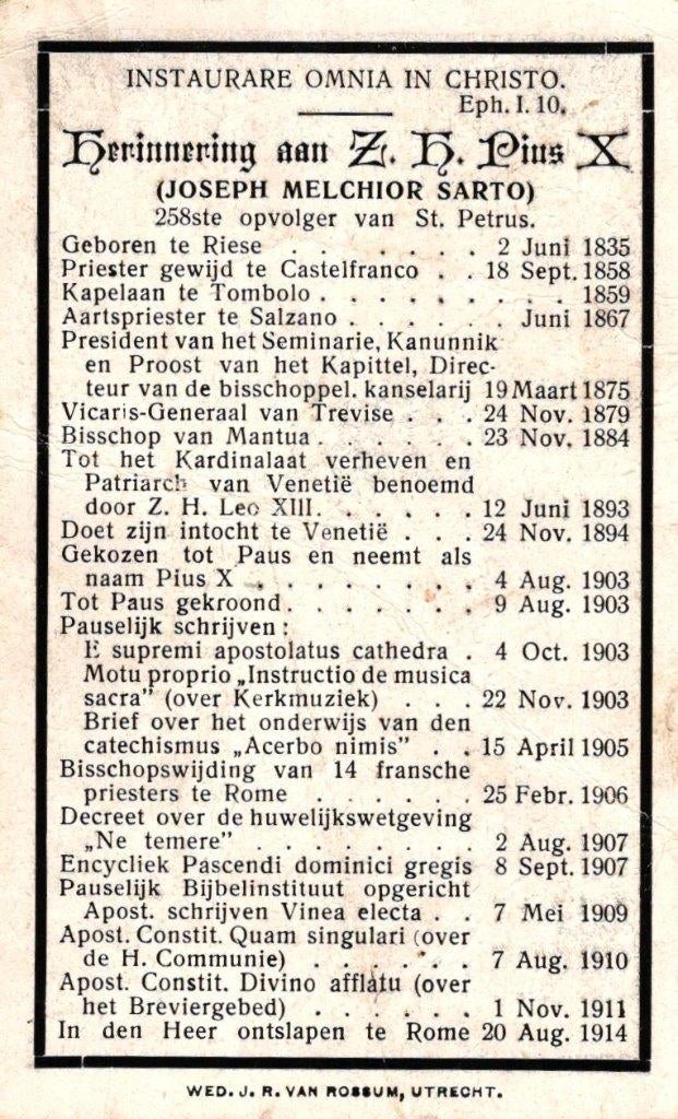 Paus Pius X 1835-1914, Ophalen of Verzenden