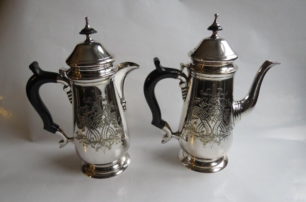 Antieke Engelse EPNS koffiepot en chocolade kan c.1900-1920, Antiek en Kunst, Antiek | Goud en Zilver, Ophalen of Verzenden