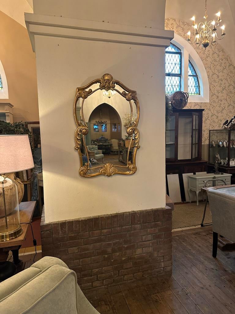 Antieke Gouden Spiegel met Ornamenten, Ophalen, Overige vormen, 50 tot 100 cm, 100 tot 150 cm