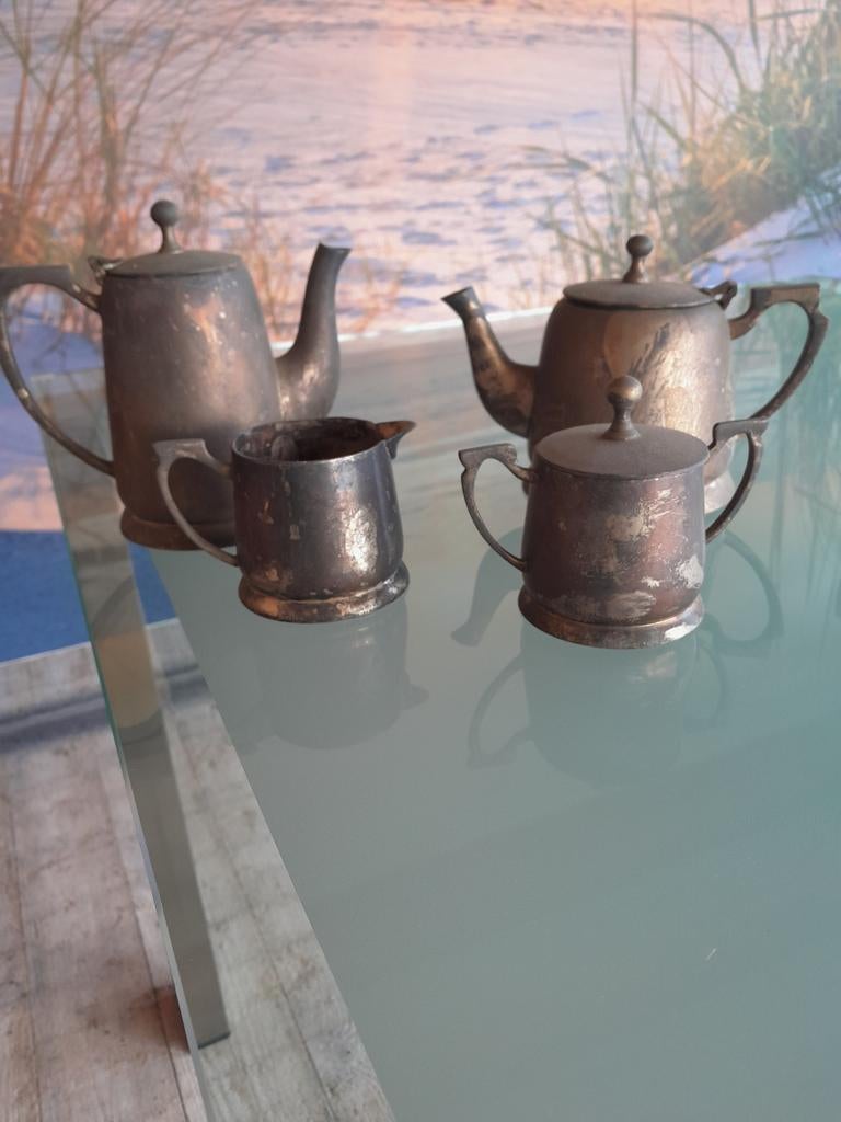 Tinnen Koffie- en Theeservies, Antiek en Kunst, Antiek | Tin, Ophalen of Verzenden